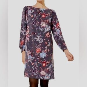 LOFT Grey Floral Classic Shift Dress with Red and Pink and Blue Flowers- Size 4